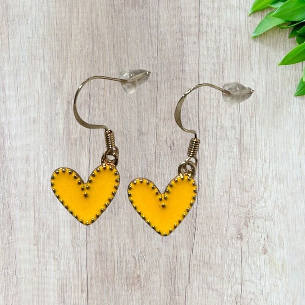 Indio Jewelry Shades of Yellow Enamel Heart Earrings #2295